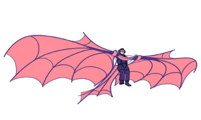 illustration of person in daVinci flying suit