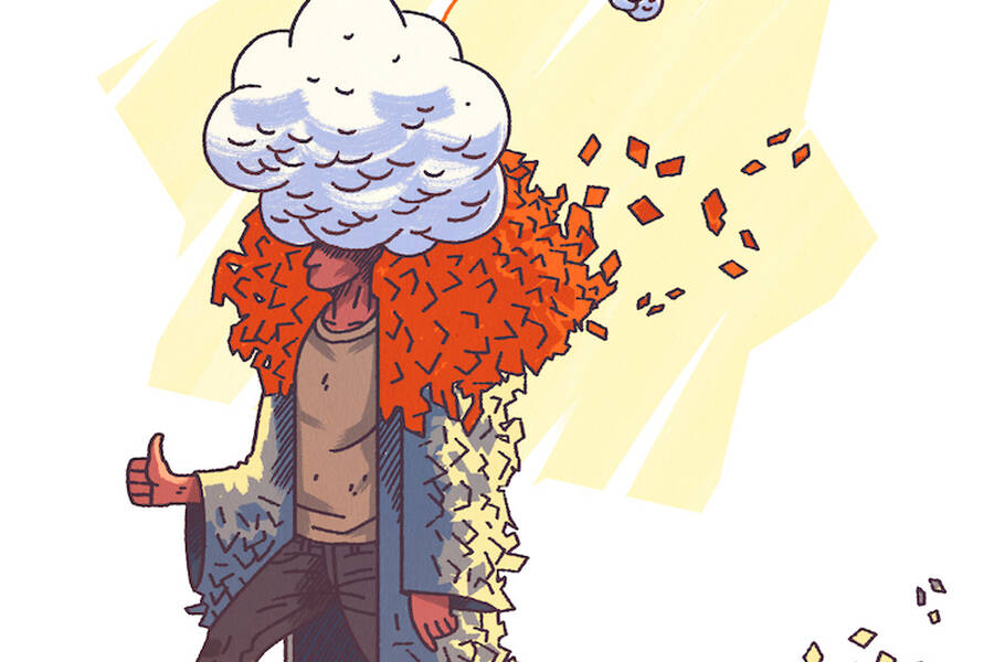 An overworked employee covered in postit notes.