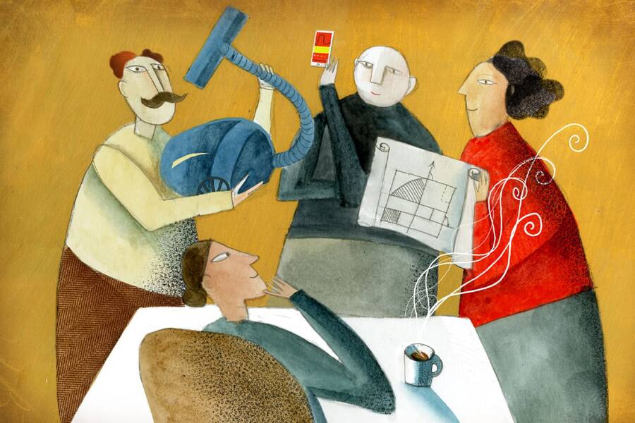 Entrepreneurs show ideas to an investor.