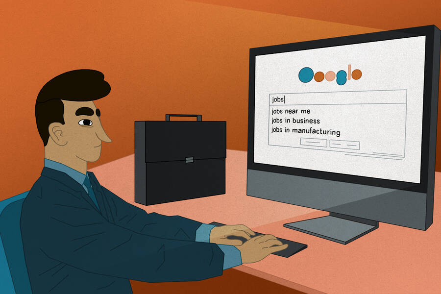A job hunter googles job information.
