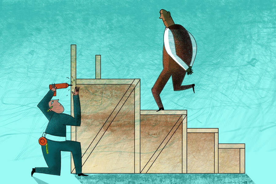 An employee builds a staircase for his boss.