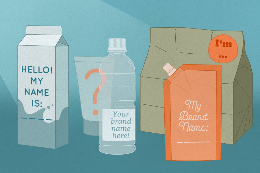 Product packages await their brand names.