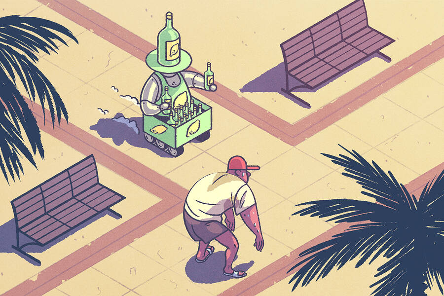 robot delivers lemonade to thirsty customer