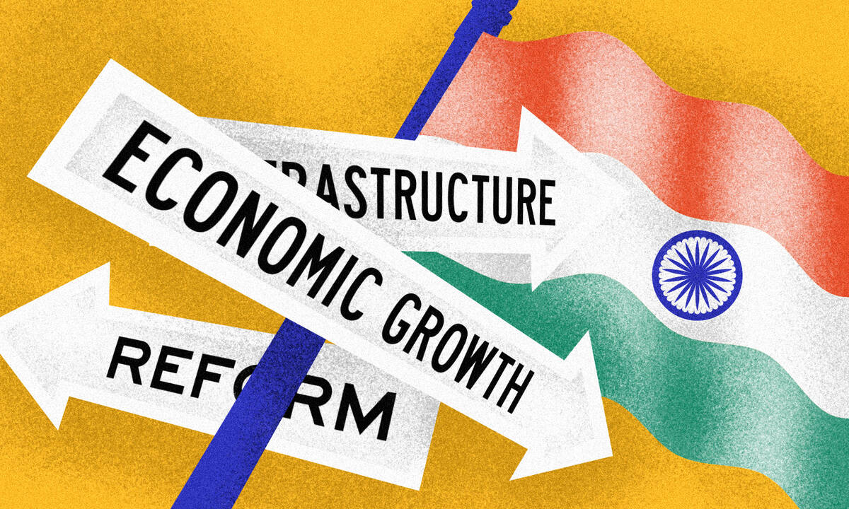Indian flag with economic indicator signage