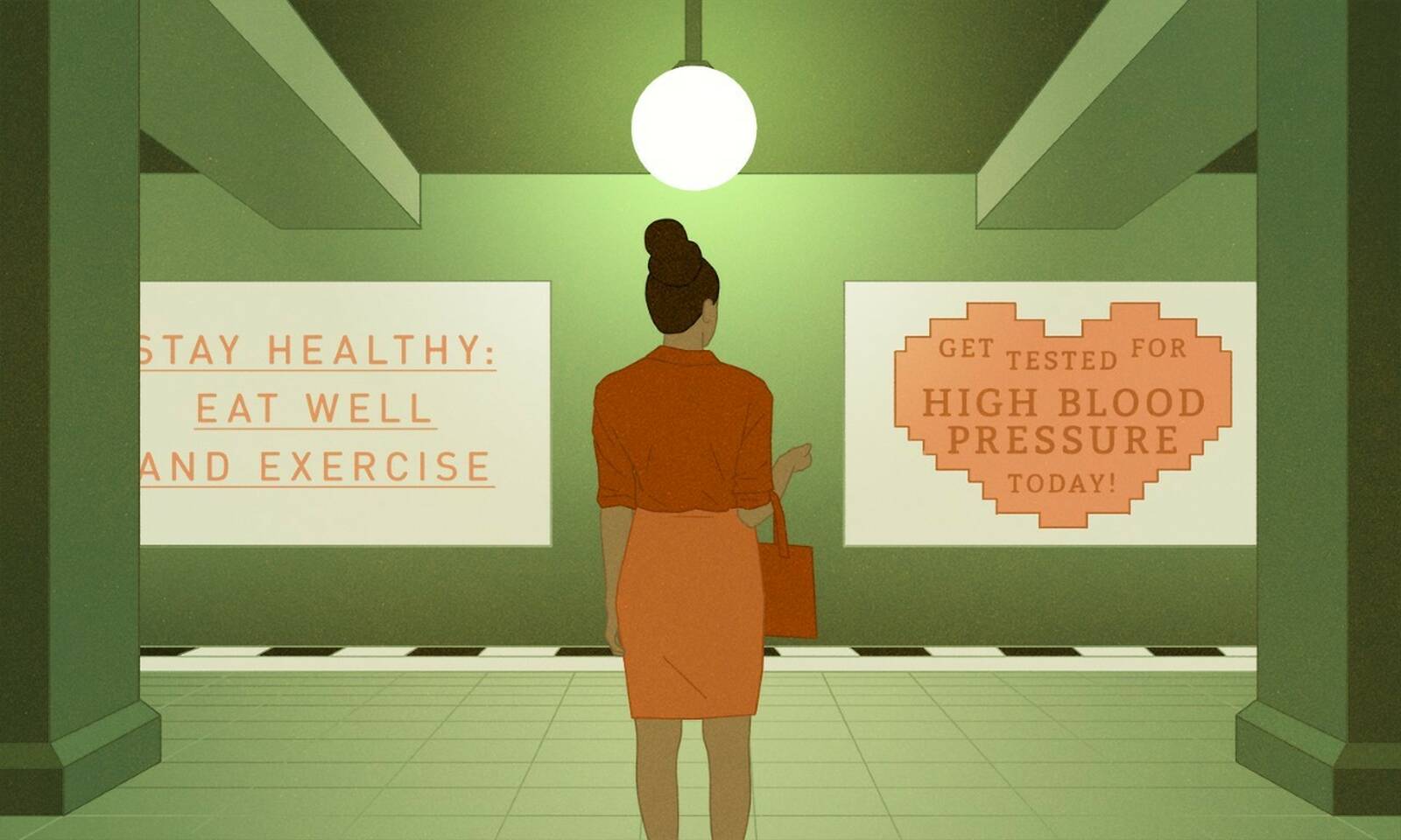 A woman studies two types of public service messages about healthy behavior.
