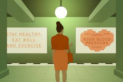 A woman studies two types of public service messages about healthy behavior.