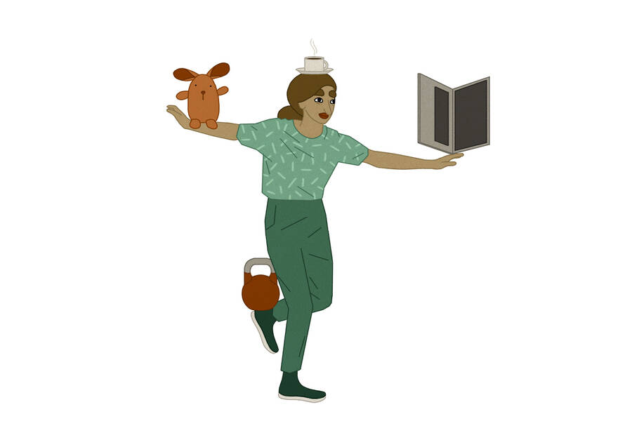 Woman balances objects