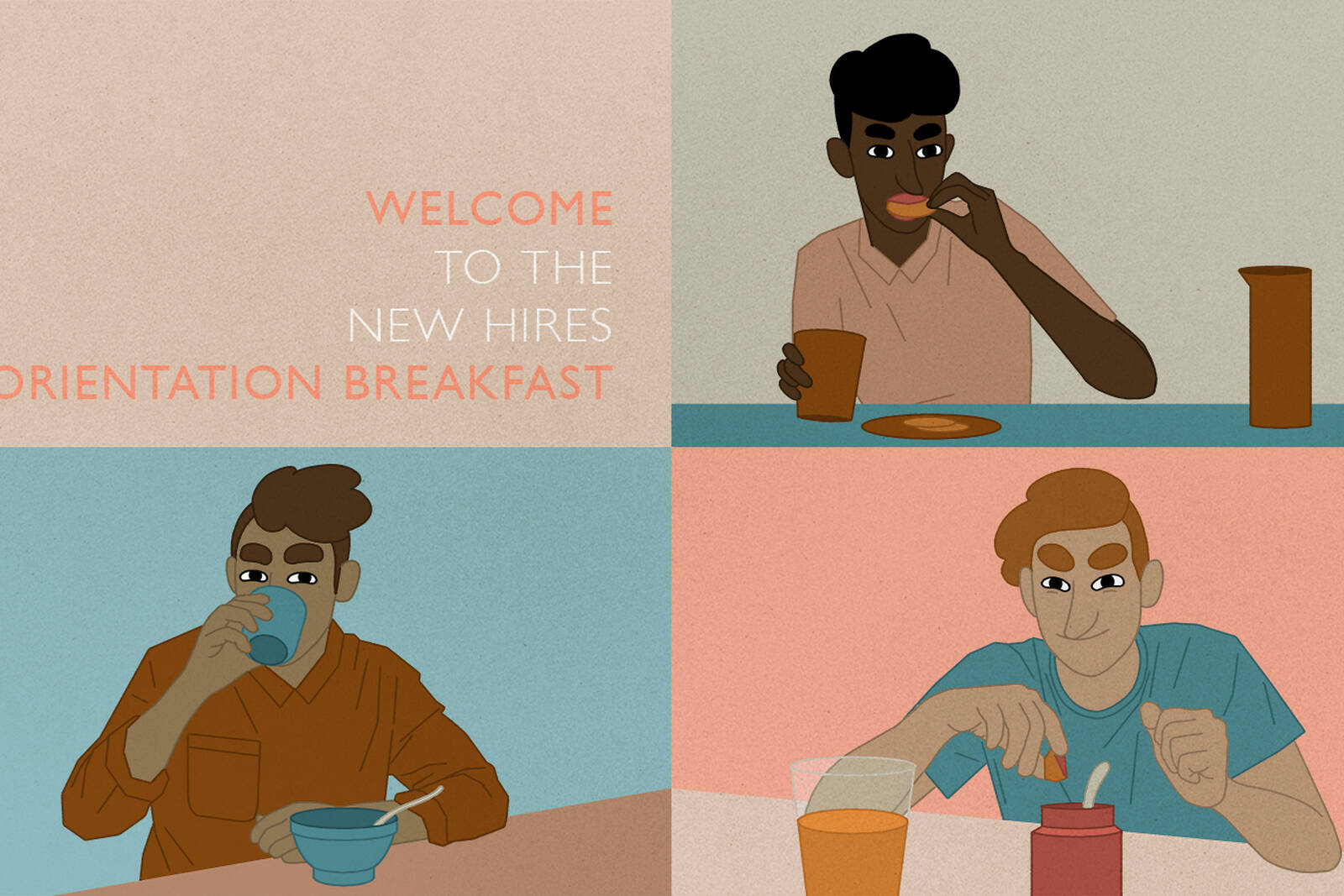 New hires attend a company's orientation breakfast