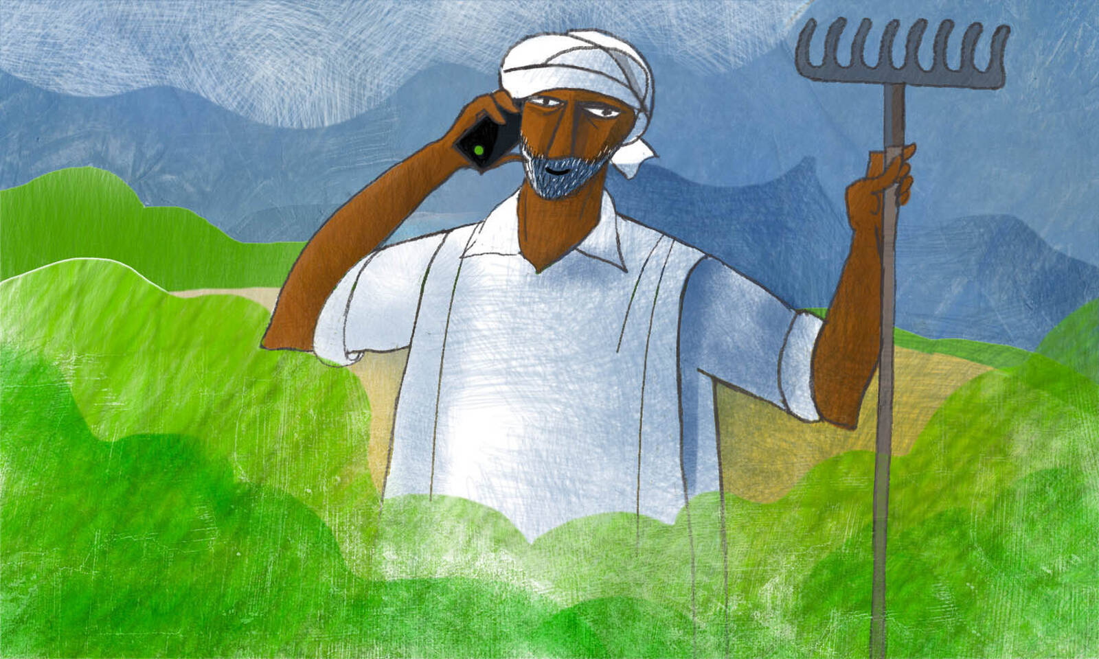 Indian farmer using cell phone