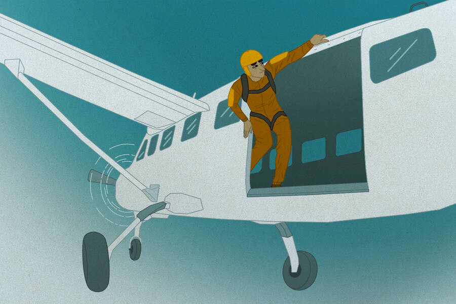 Person skydives from prop plane