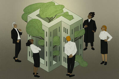 investors surround a green building
