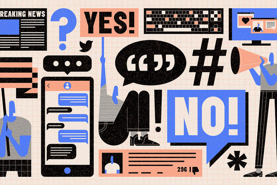 protesters and news media social media keyboard screens