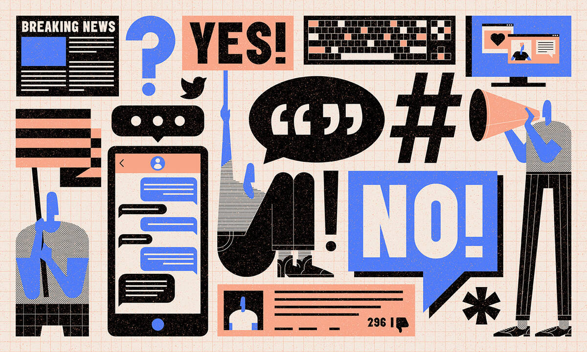 protesters and news media social media keyboard screens