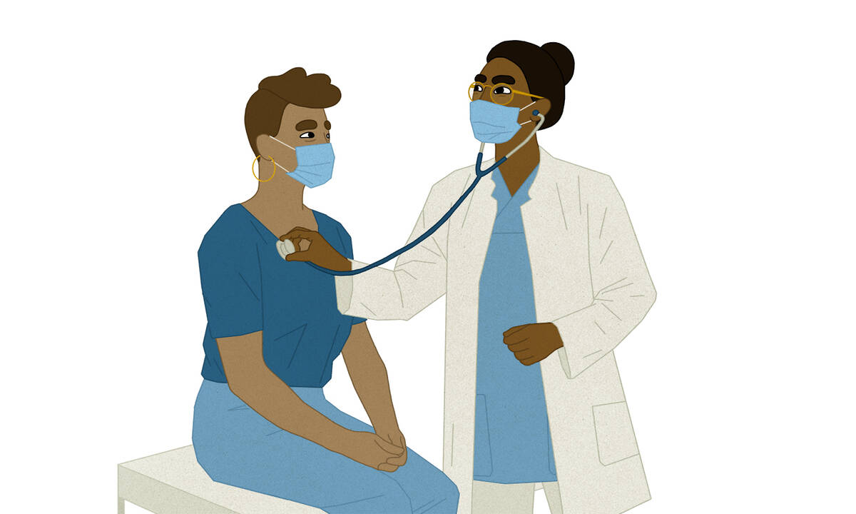 Doctor checks patient using stethoscope