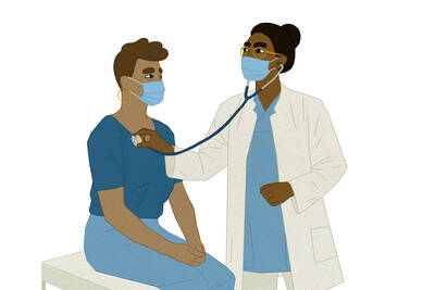 Doctor checks patient using stethoscope