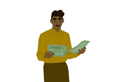 man holding green bond certificates