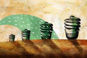 Illustration of person watering lightbulbs with watering can