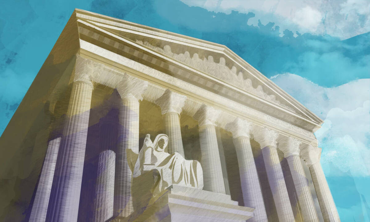 illustration of the exterior of the U.S. Supreme Court building.