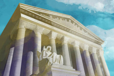 illustration of the exterior of the U.S. Supreme Court building.