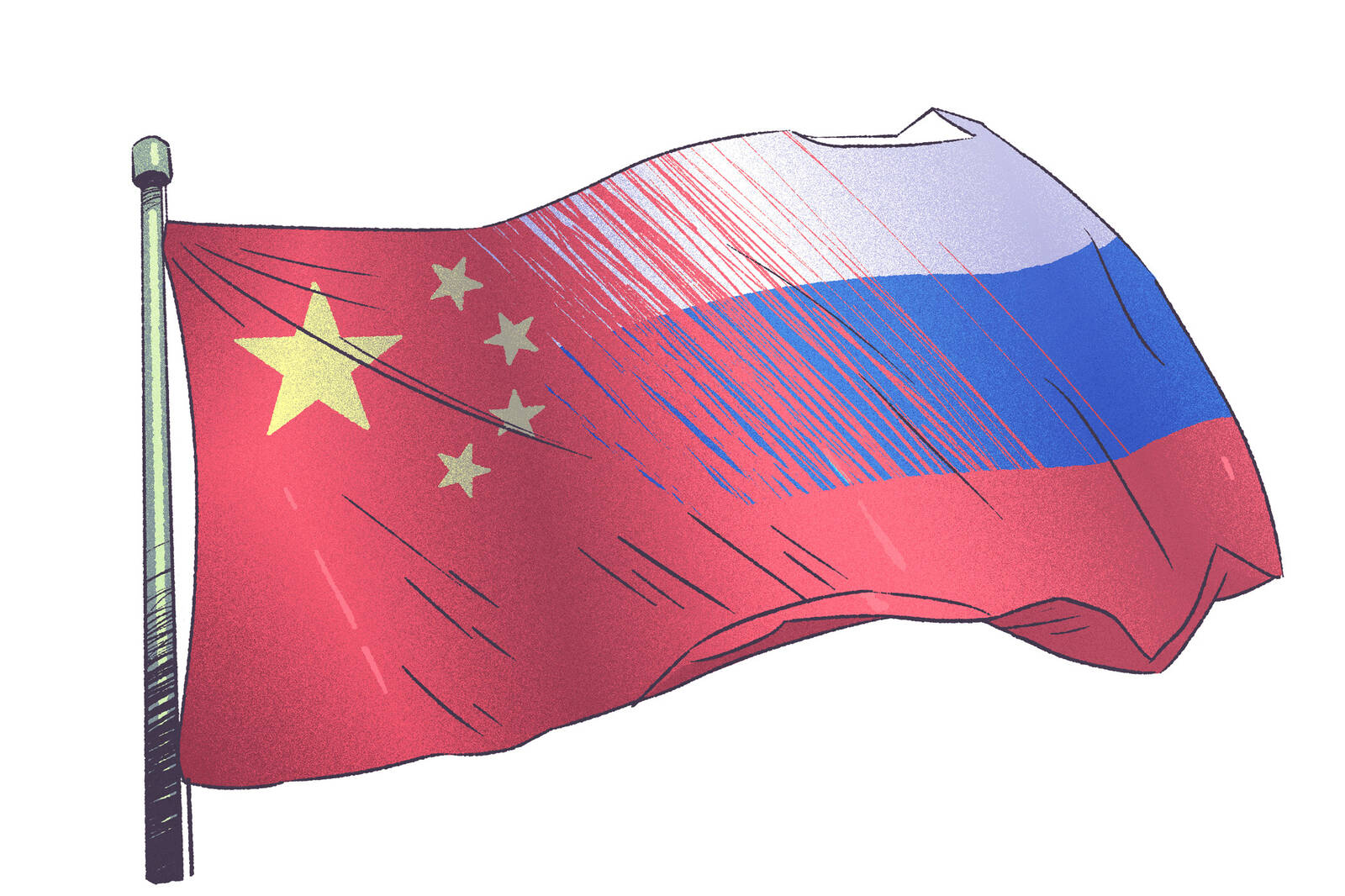 a flag melding china and russia flags