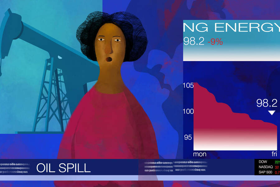 news reporter describes oil spill with NG Energy stock ticker