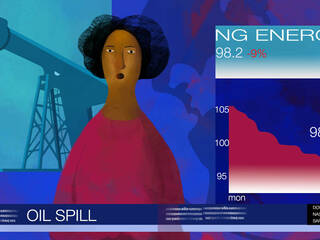 news reporter describes oil spill with NG Energy stock ticker