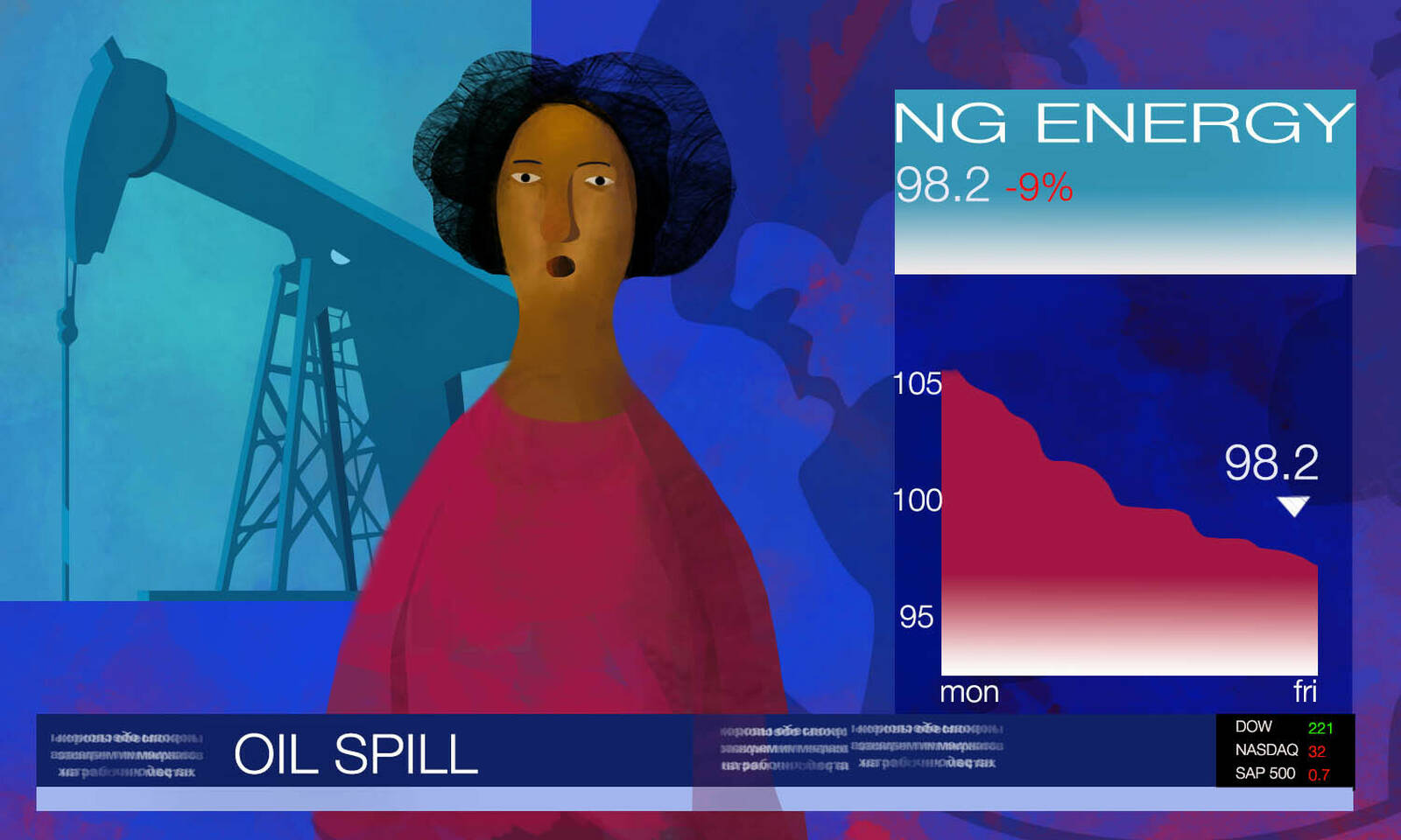 news reporter describes oil spill with NG Energy stock ticker