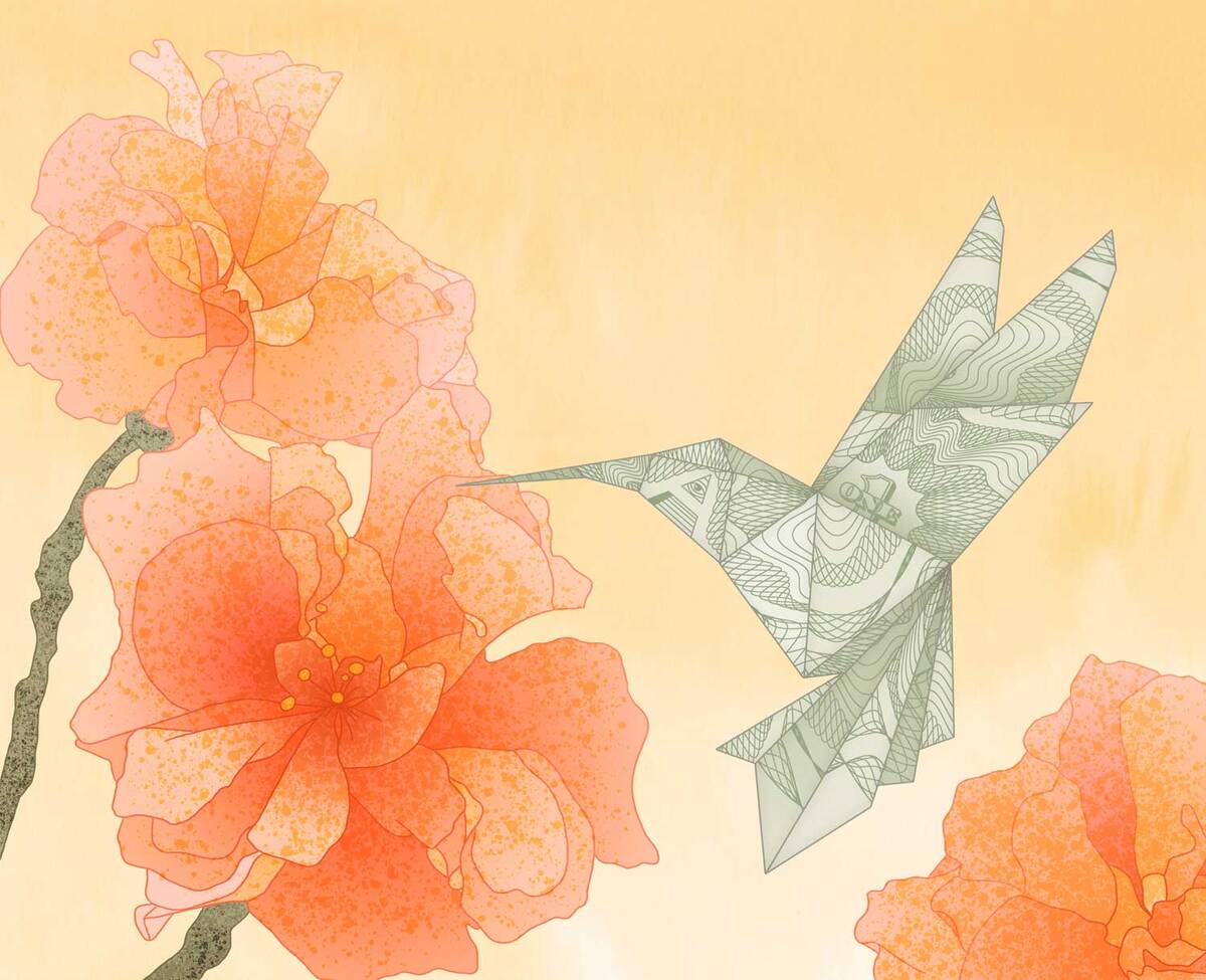 An origami hummingbird represents social impact investment strategies.