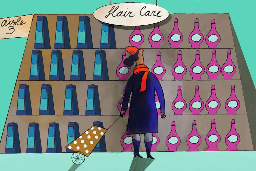 woman shopping for shampoo