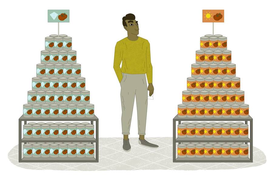 Consumer trust influences a savvy customer's purchasing decisions in the supermarket.