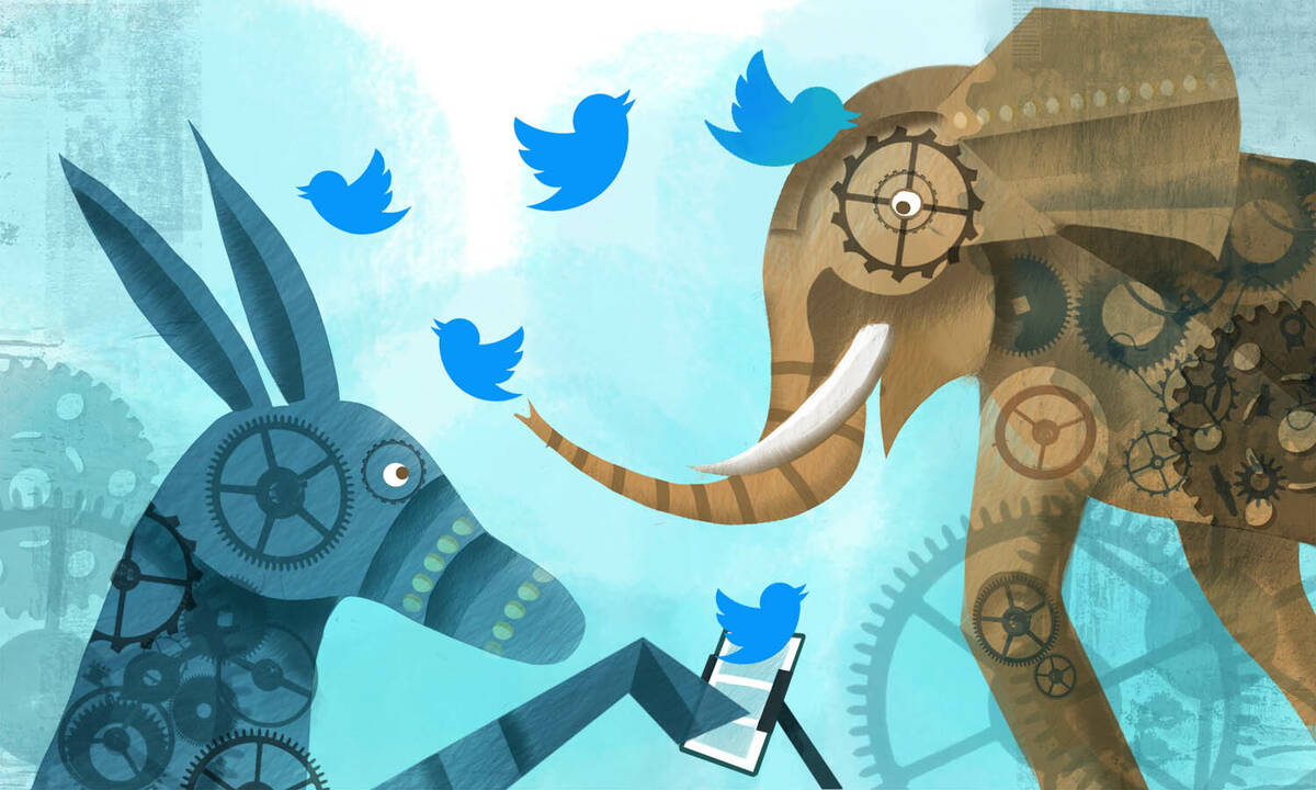 donkey and elephant tweeting at each other