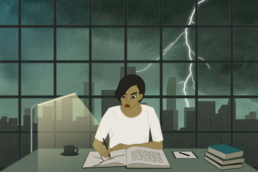 A woman fills out an SEC risk disclosure form.