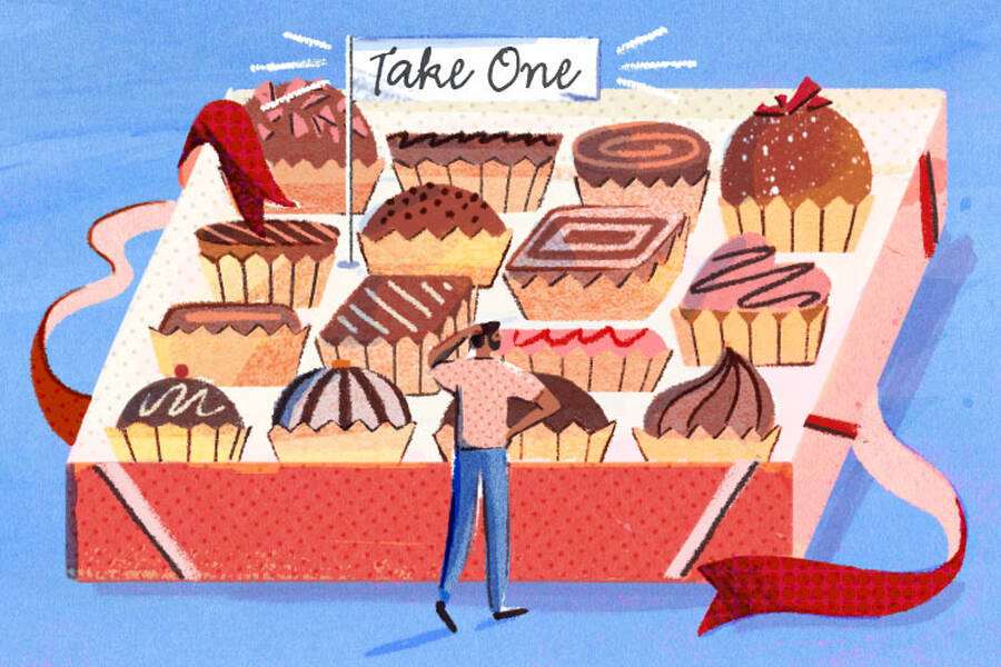 A consumer struggles with choice overload.