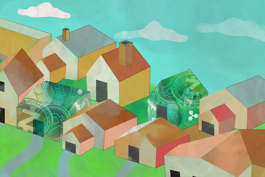 neighborhood of homes including two cryptocurrency homes