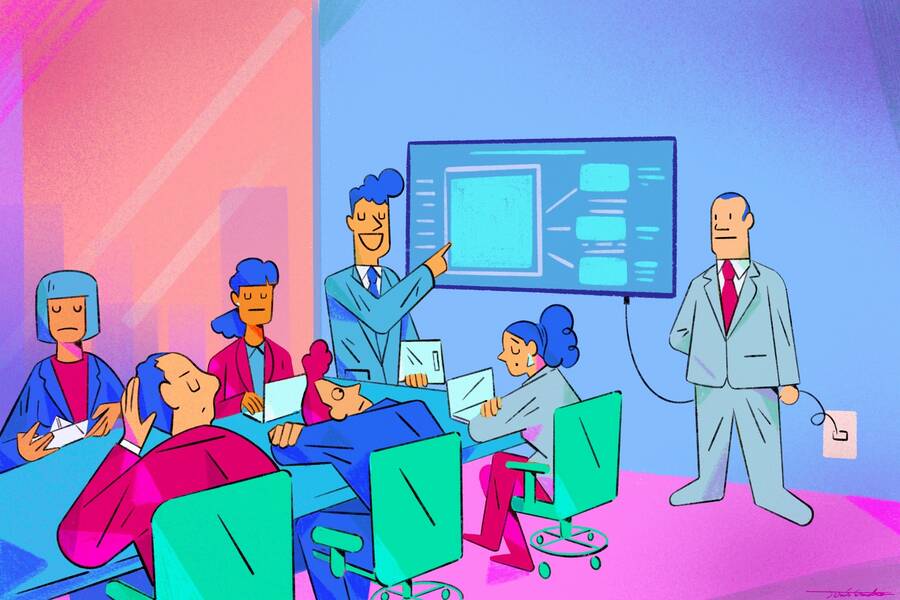 boss pulls plug on employee presentation