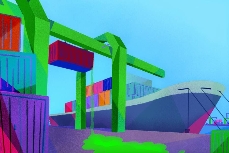shipping container leaking green fluid