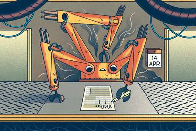 A robot fills out a tax form.
