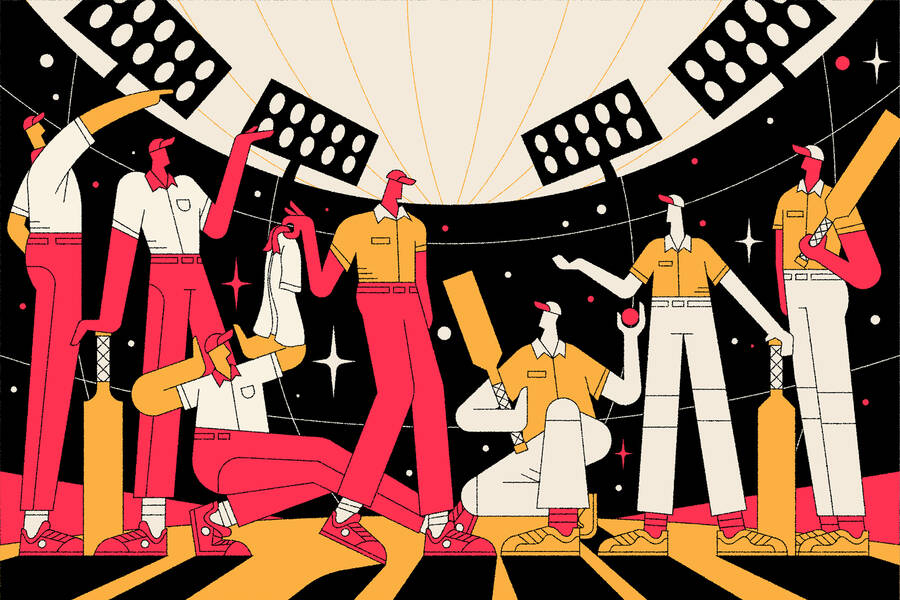 Player for one cricket team stripping off uniform to reveal other team's uniform.