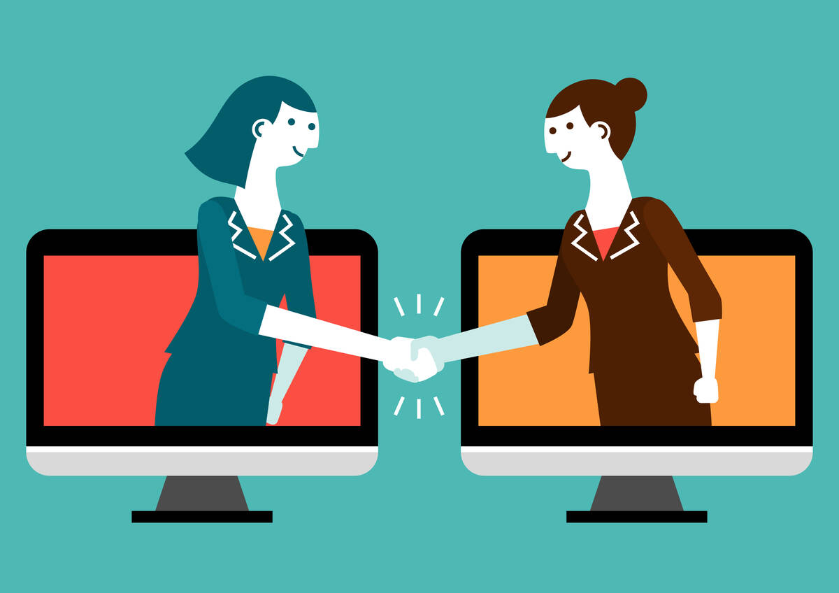 Two people collaborate online.