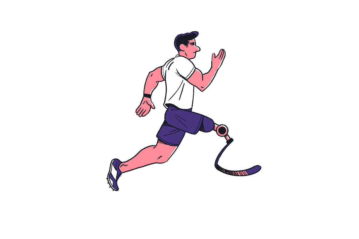 illustration of an amputee running with a prosthetic blade leg