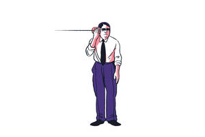 illustration of man holding tin-can telephone up to ear