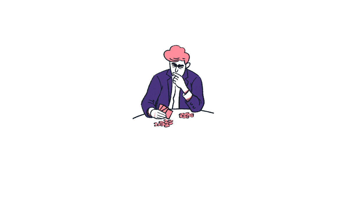 illustration of man playing cards at a poker table