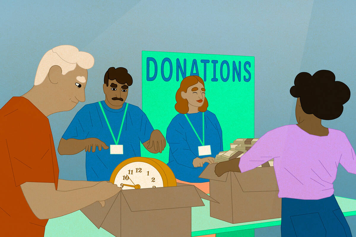 illustration of people donating time and money to a nonprofit organization.