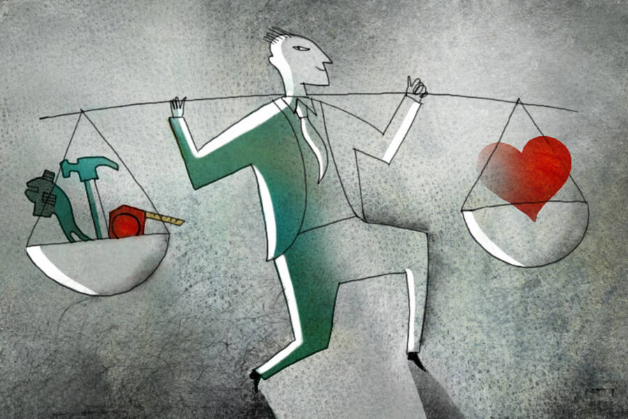 A person weighs conveying messages of competence versus warmth.