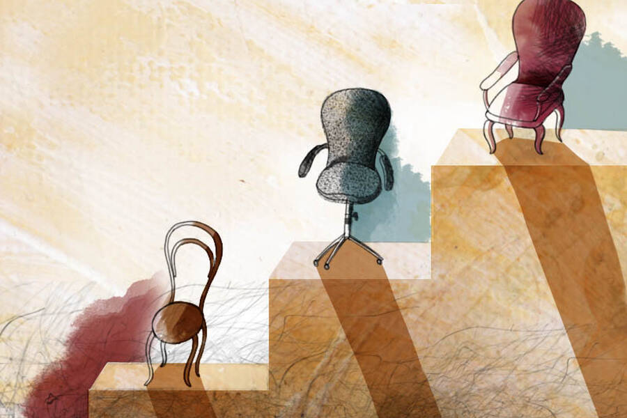The importance of situation leadership is illustrated with chairs on a pedestal.
